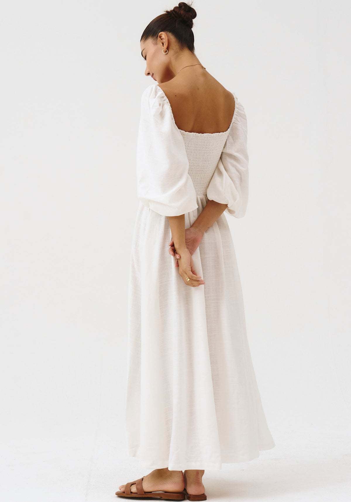 Toile Print Puff Sleeve Midi Dress - white - 2