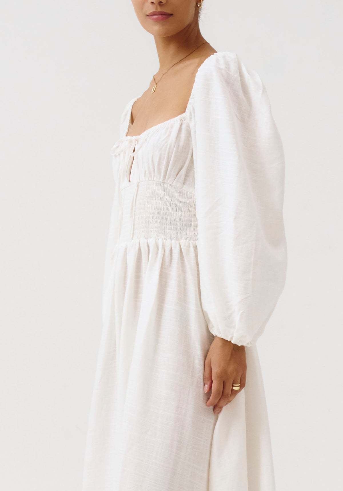 Toile Print Puff Sleeve Midi Dress - white - 3