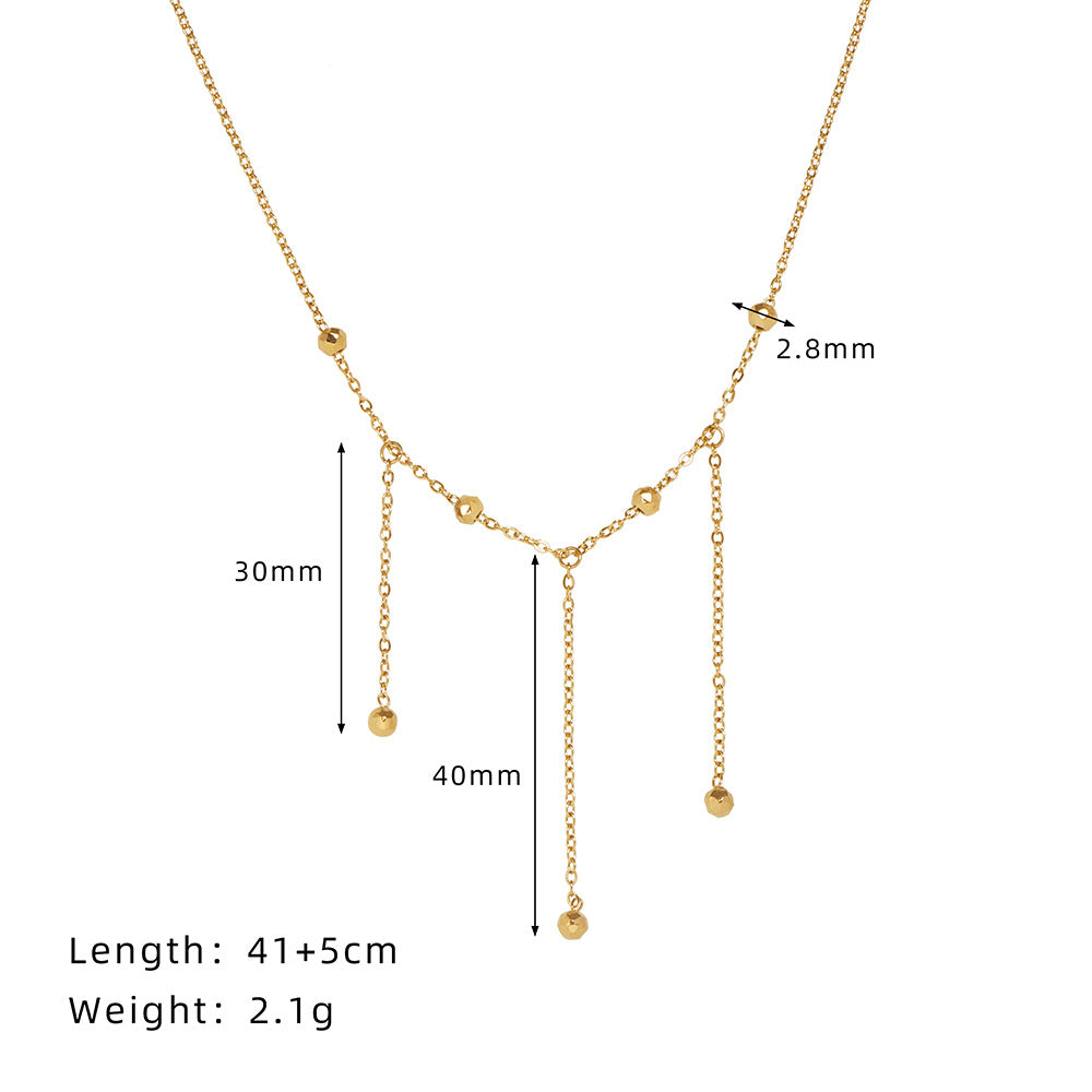 Layered Bead Drop Tassel Chain Necklace - Gold