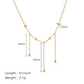 Layered Bead Drop Tassel Chain Necklace - Gold