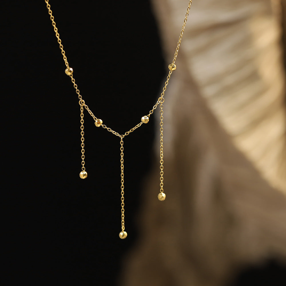 Layered Bead Drop Tassel Chain Necklace - Gold - 3