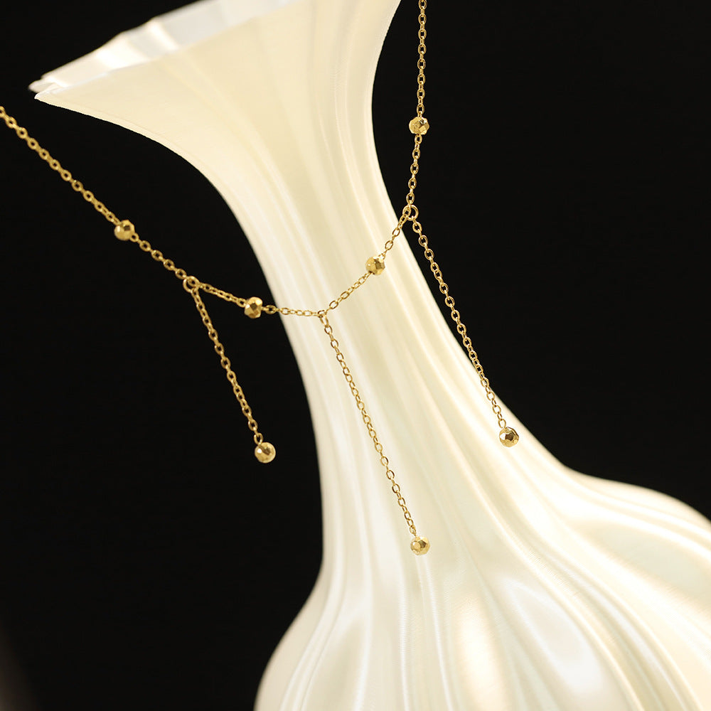 Layered Bead Drop Tassel Chain Necklace - Gold - 4