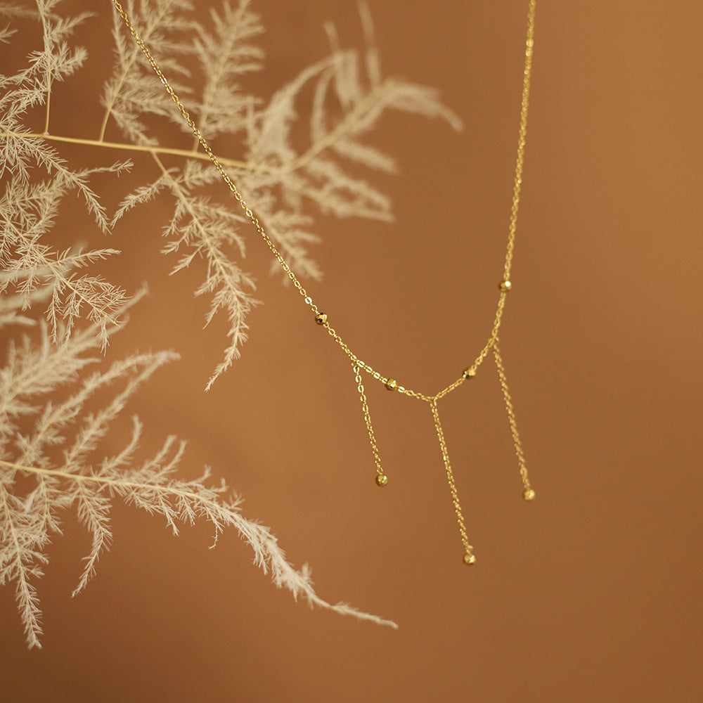 Layered Bead Drop Tassel Chain Necklace - Gold - 7