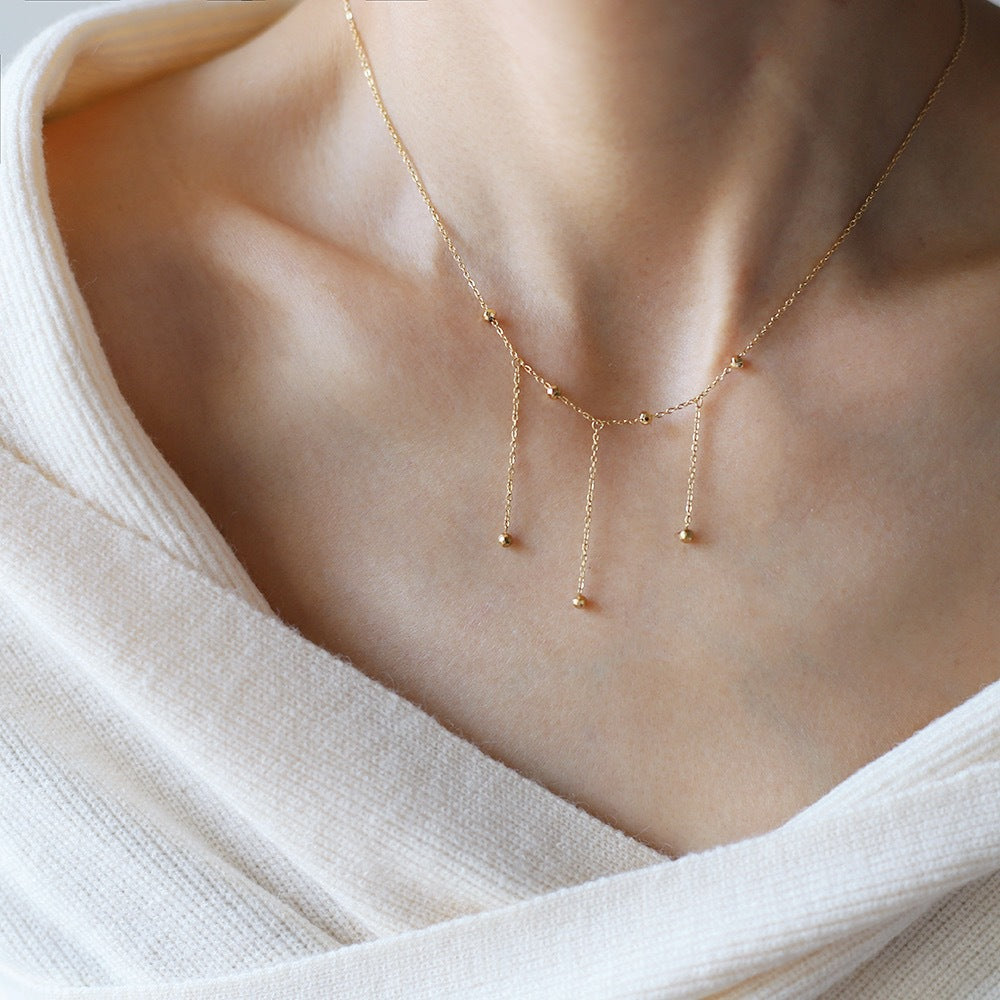 Layered Bead Drop Tassel Chain Necklace - view 1