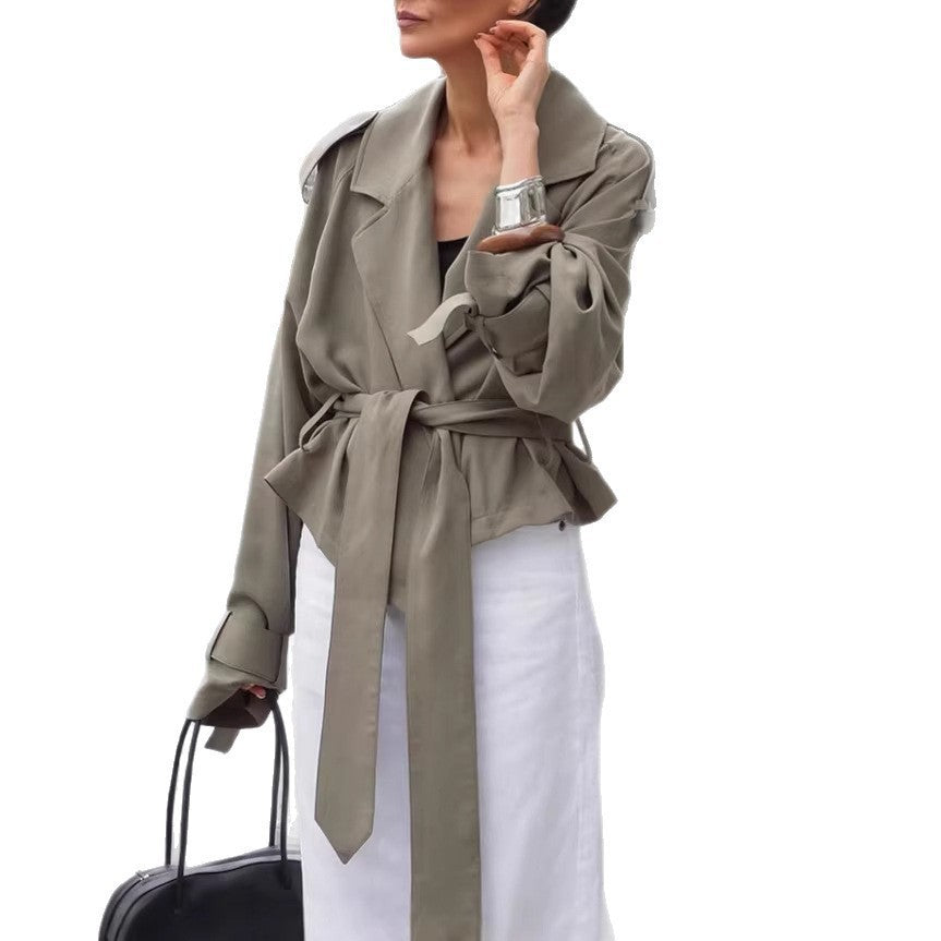Olive Belted Buckle Cuff Short Trench Coat