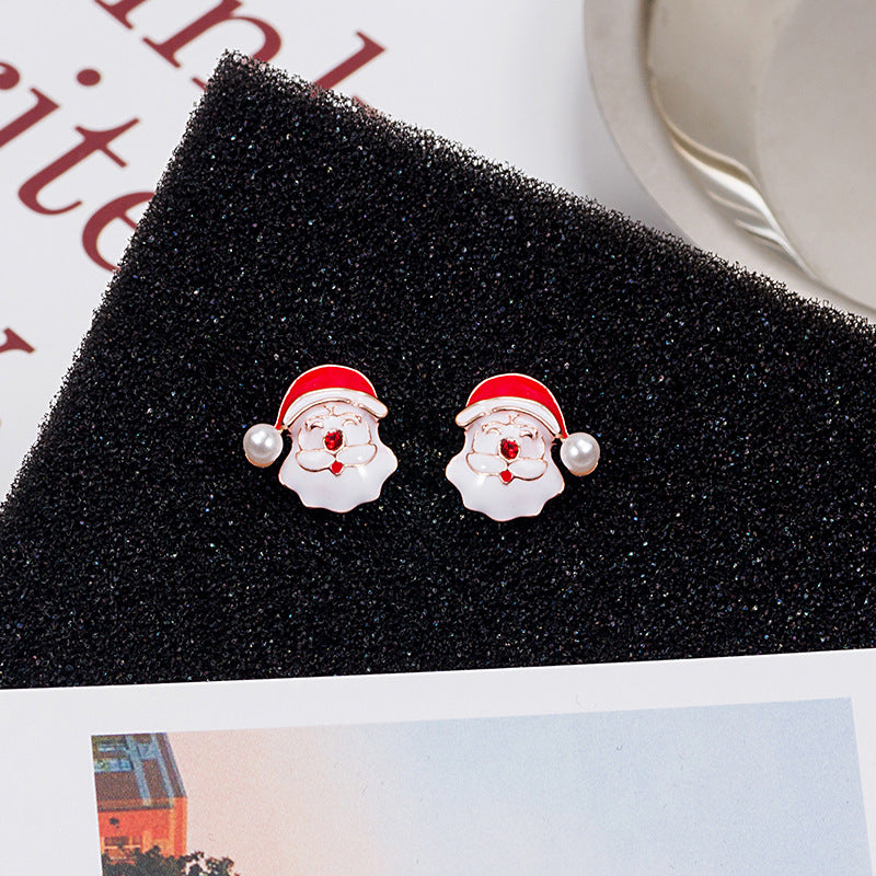 Festive Motif Mini Stud Earring Set - Santa