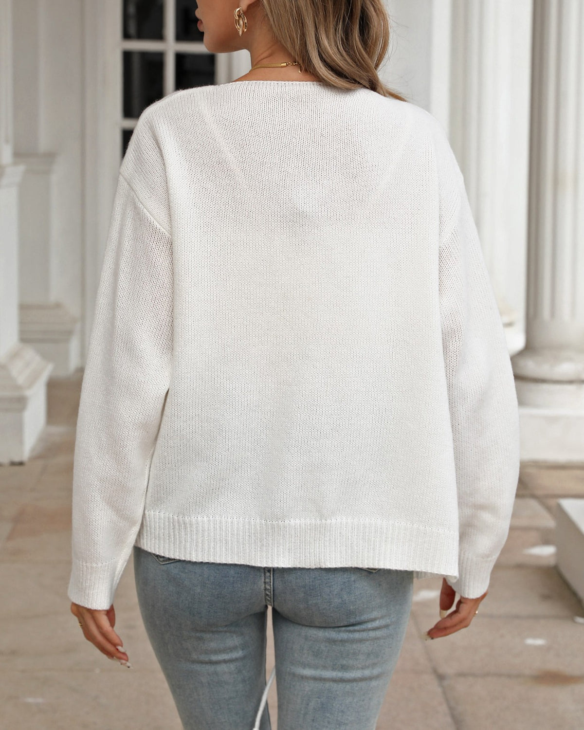 Tie Front Bow Detail Knit Cardigan - White - 2
