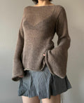 Bell Sleeve Backless Tie Knit Top - Coffee