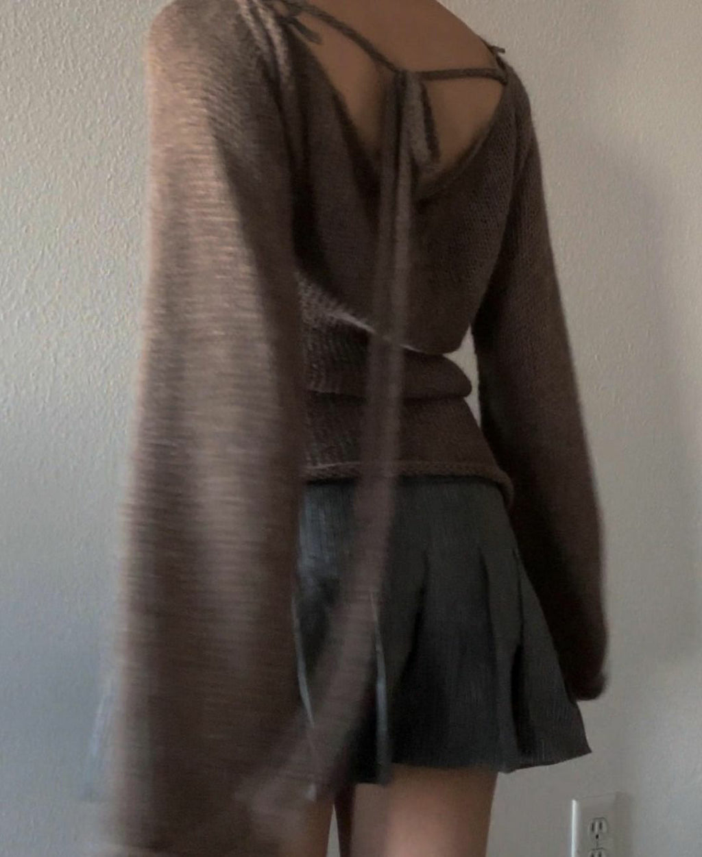 Bell Sleeve Backless Tie Knit Top