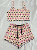 Scottie Dog Print Ruffle-Trim Cami & Shorts Lounge Set - Pink