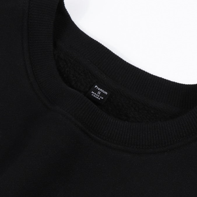 Fleece Lined Drop Shoulder Crewneck Sweatshirt - black - 1