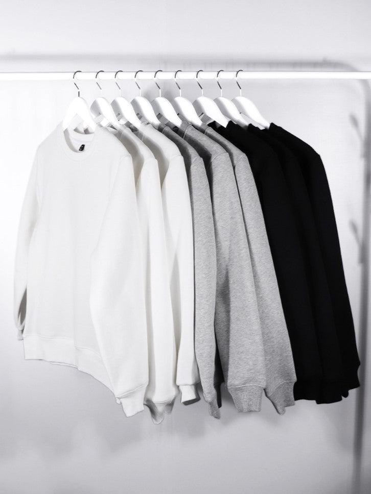 Fleece Lined Drop Shoulder Crewneck Sweatshirt - white