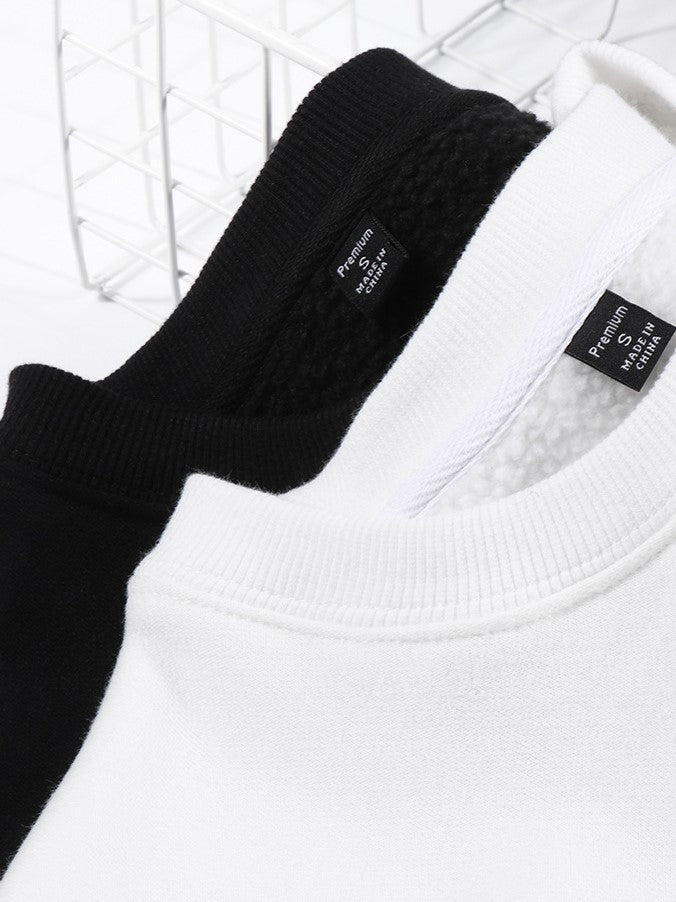 Fleece Lined Drop Shoulder Crewneck Sweatshirt - white - 4