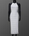 Textured Halter Neck Backless Maxi Dress - White