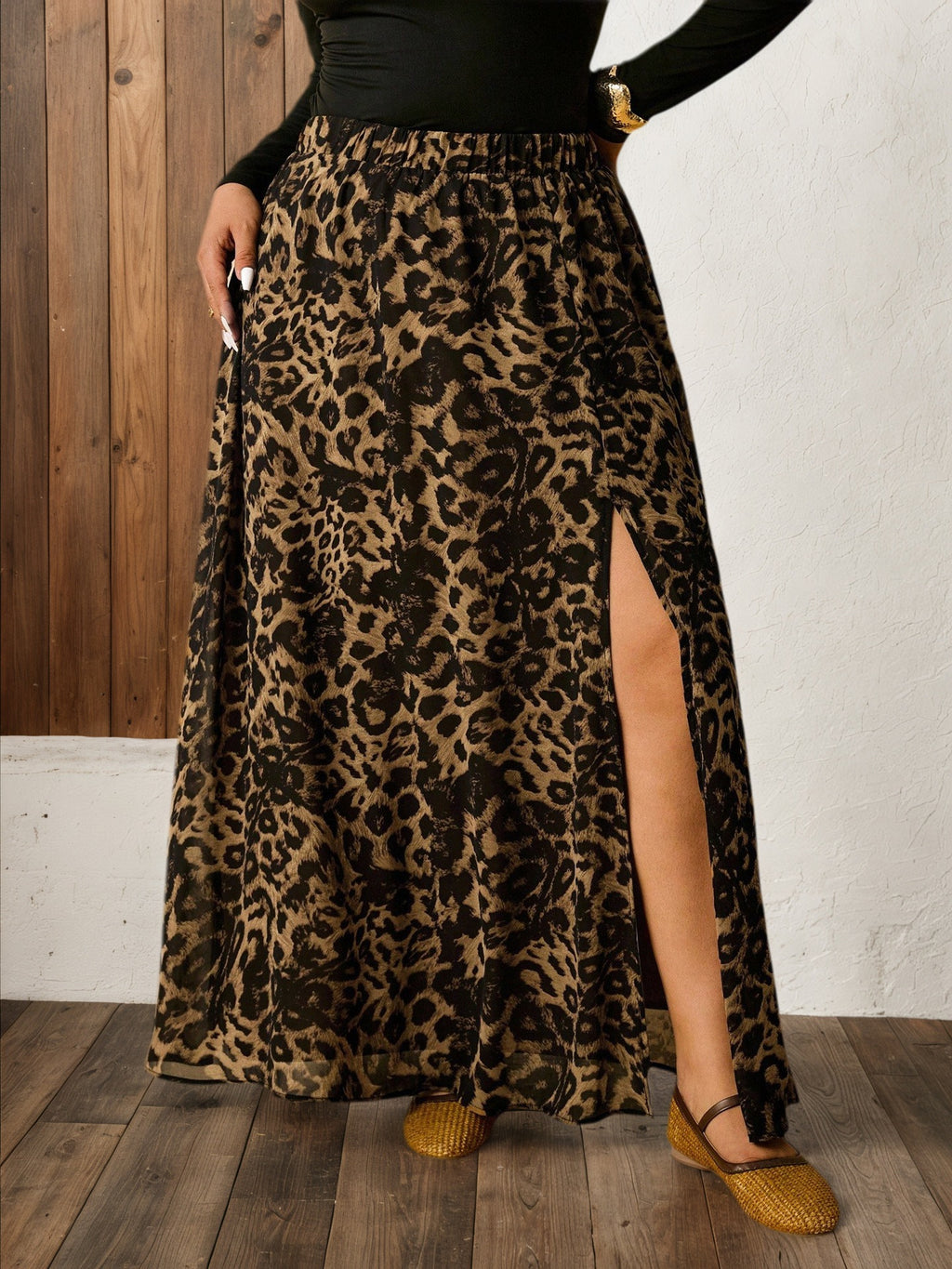 Boho Side Slit A Line Maxi Skirt - Leo05