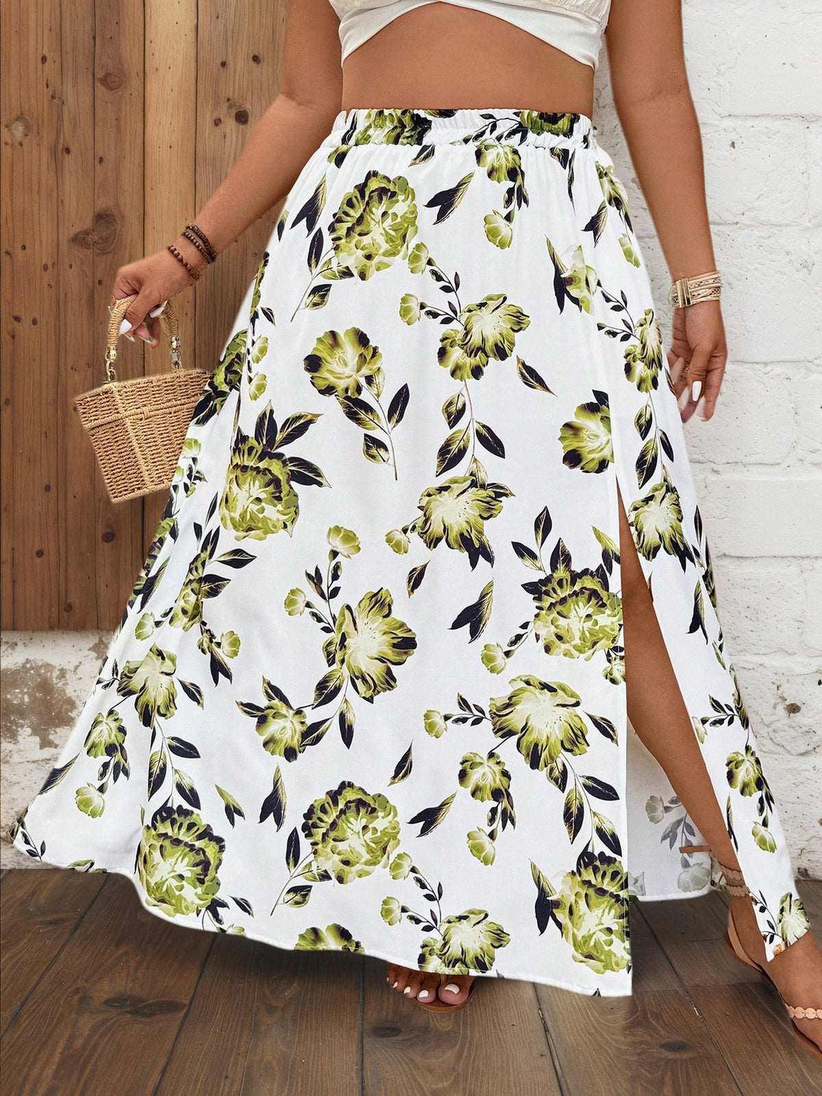 Boho Side Slit A Line Maxi Skirt - White