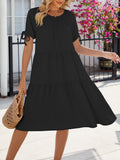 Tiered Swing Dress With Tie Sleeves - Black