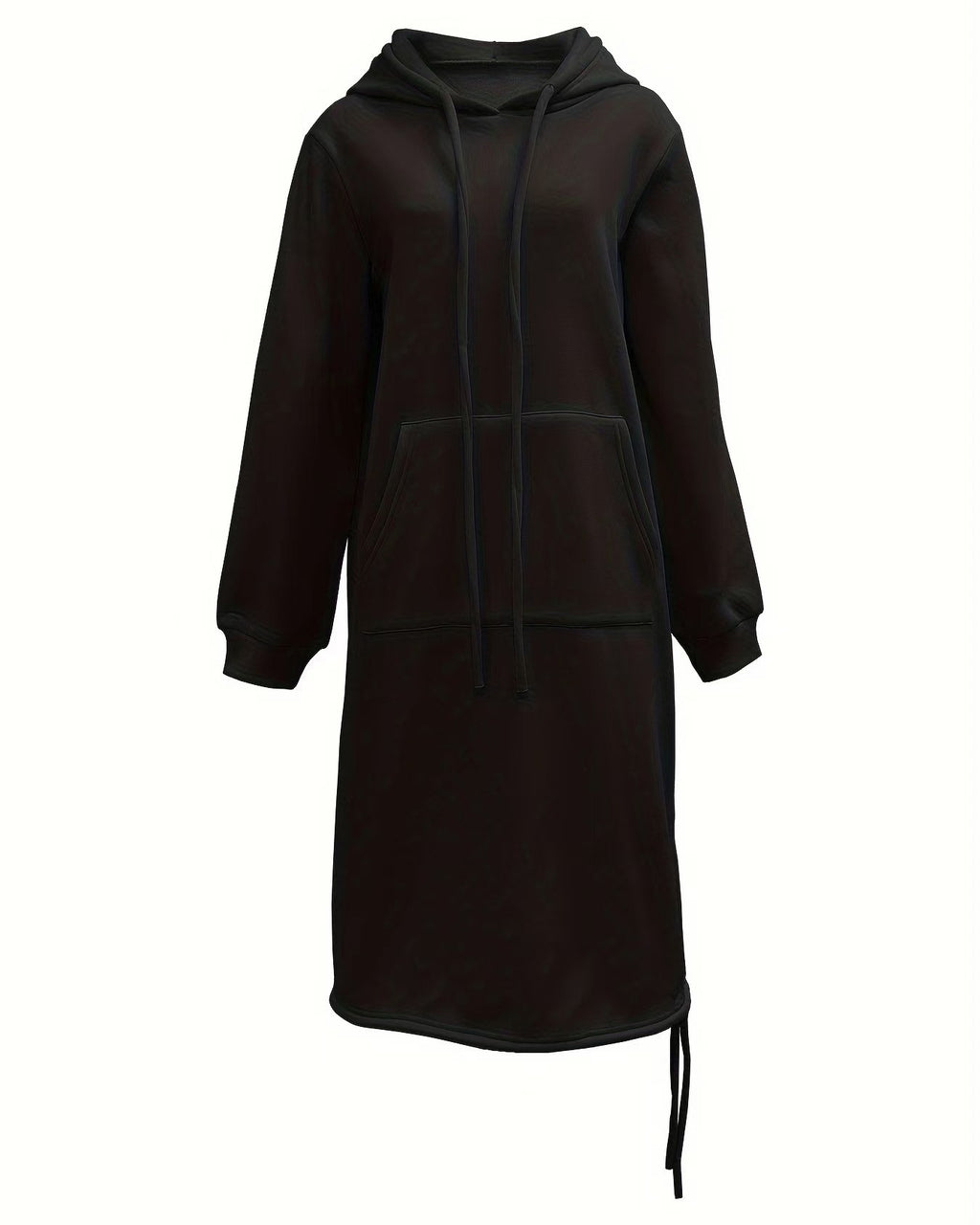 Longline Hooded Sweatshirt With Side Slits - Black - 1