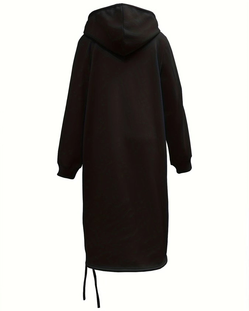 Longline Hooded Sweatshirt With Side Slits - Black - 2