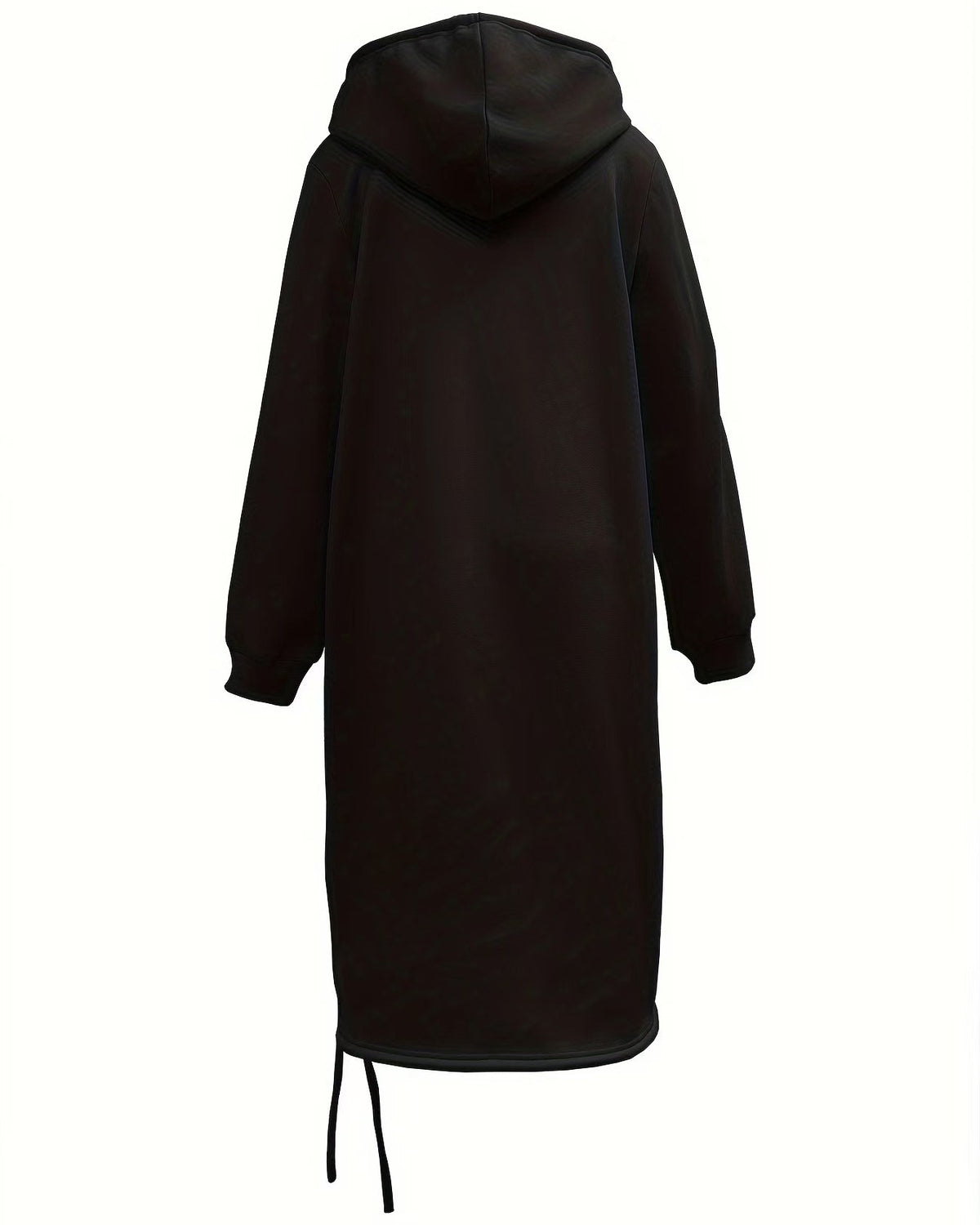 Longline Hooded Sweatshirt With Side Slits - Black - 2