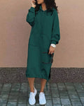 Longline Hooded Sweatshirt With Side Slits - Green