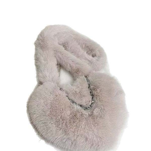 Fluffy Faux Fur Heart Shoulder Bag with Chain