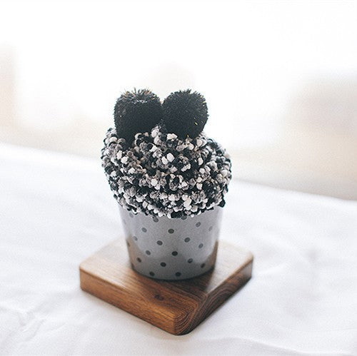 Fluffy Pom Pom Cupcake Gift Socks - Black