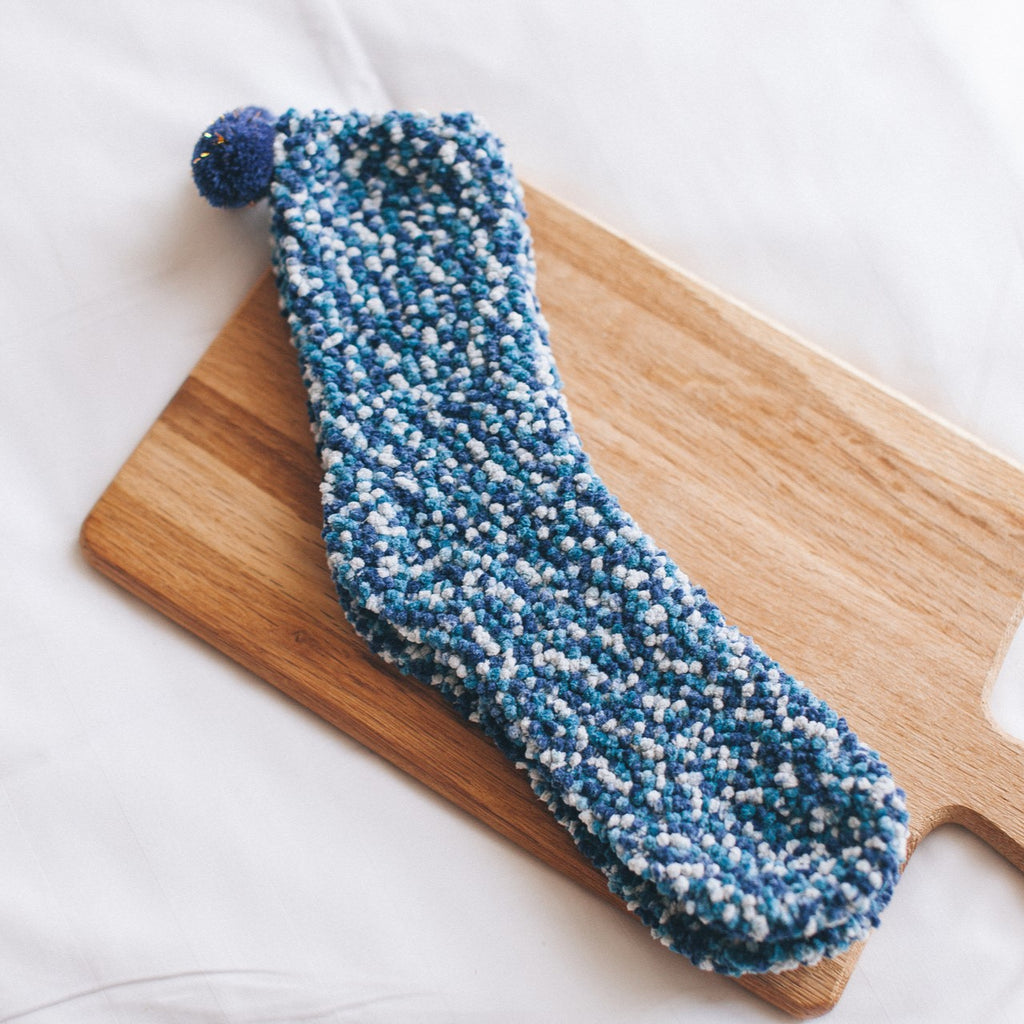 Fluffy Pom Pom Cupcake Gift Socks - Navy