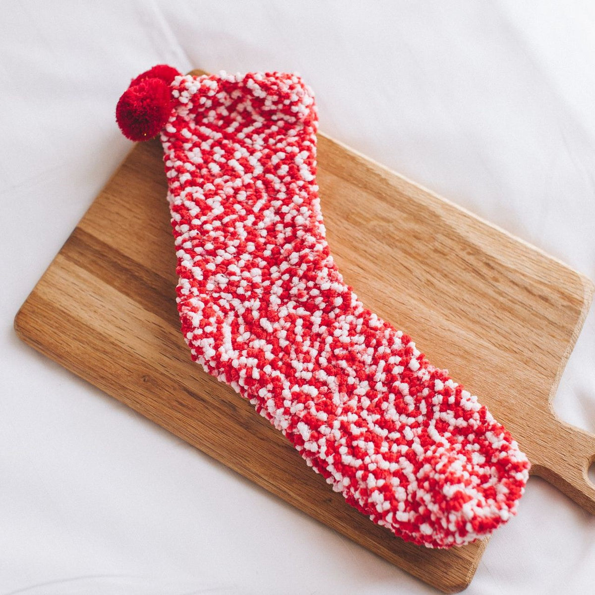 Fluffy Pom Pom Cupcake Gift Socks - Red