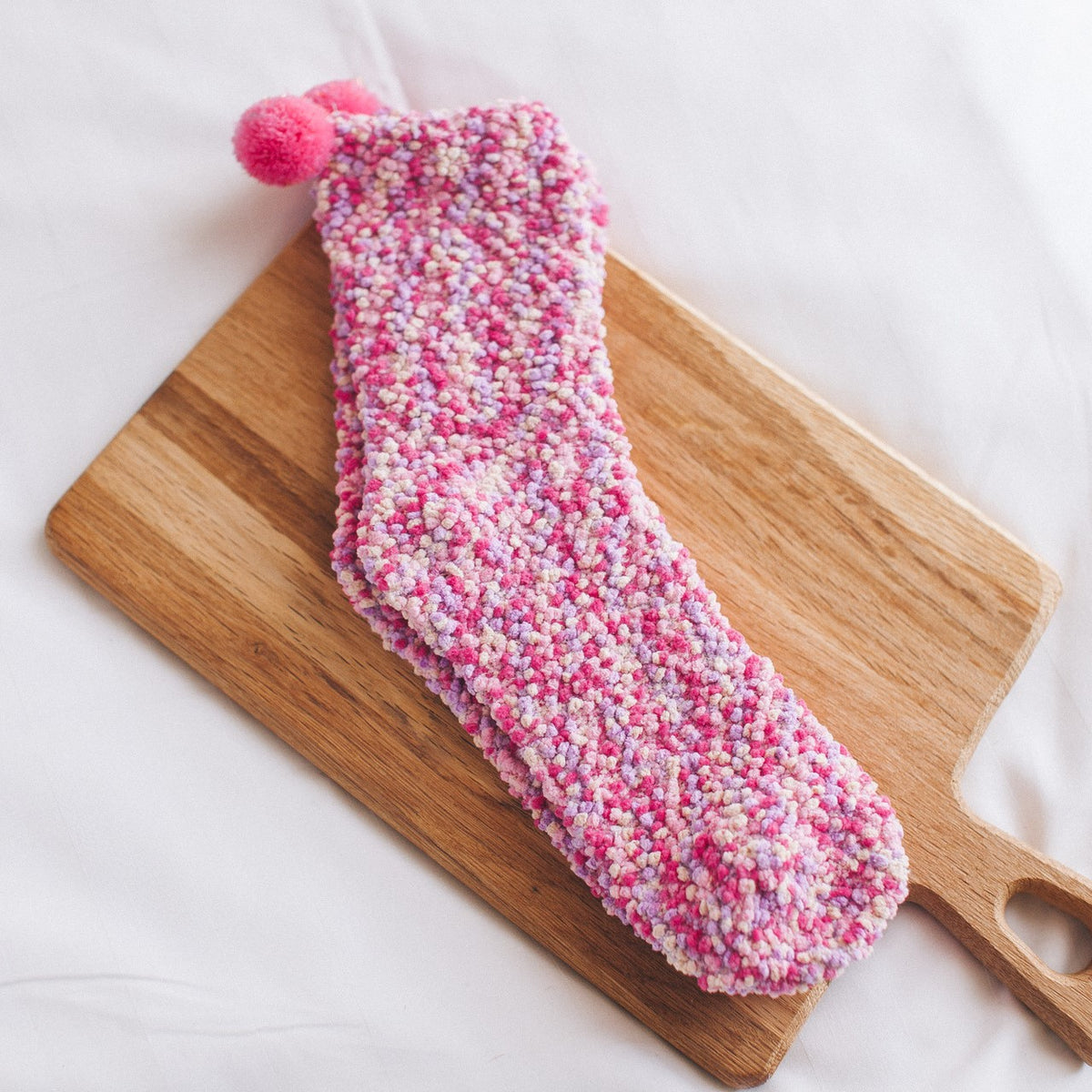 Fluffy Pom Pom Cupcake Gift Socks - Rose