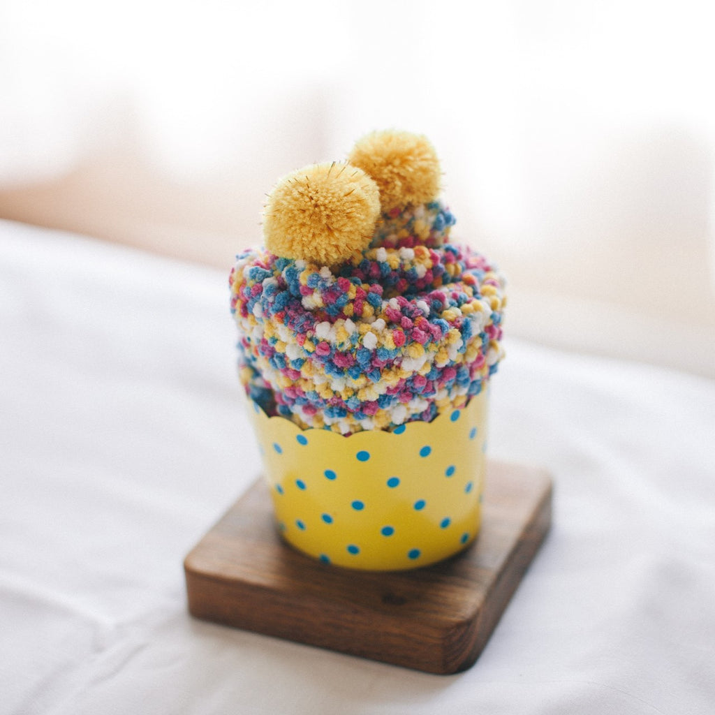 Fluffy Pom Pom Cupcake Gift Socks - Yellow - 1