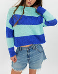 Y2K Chunky Stripe Mock Neck Sweater - LakeGreen