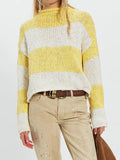 Y2K Chunky Stripe Mock Neck Sweater - Yellow