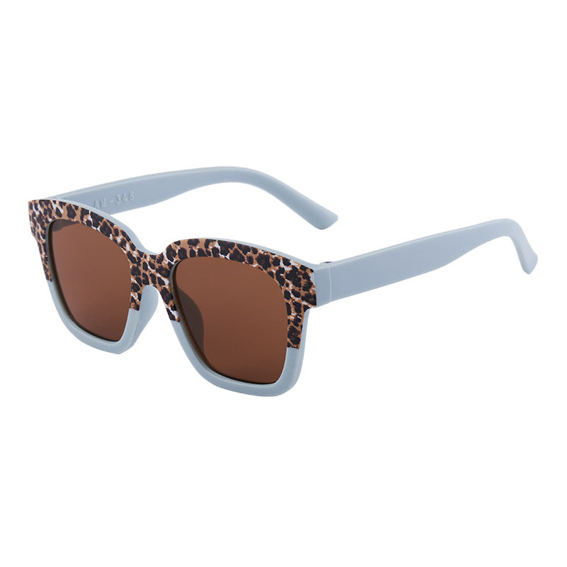 Kids Leopard Print Square Frame Sunglasses - Blue