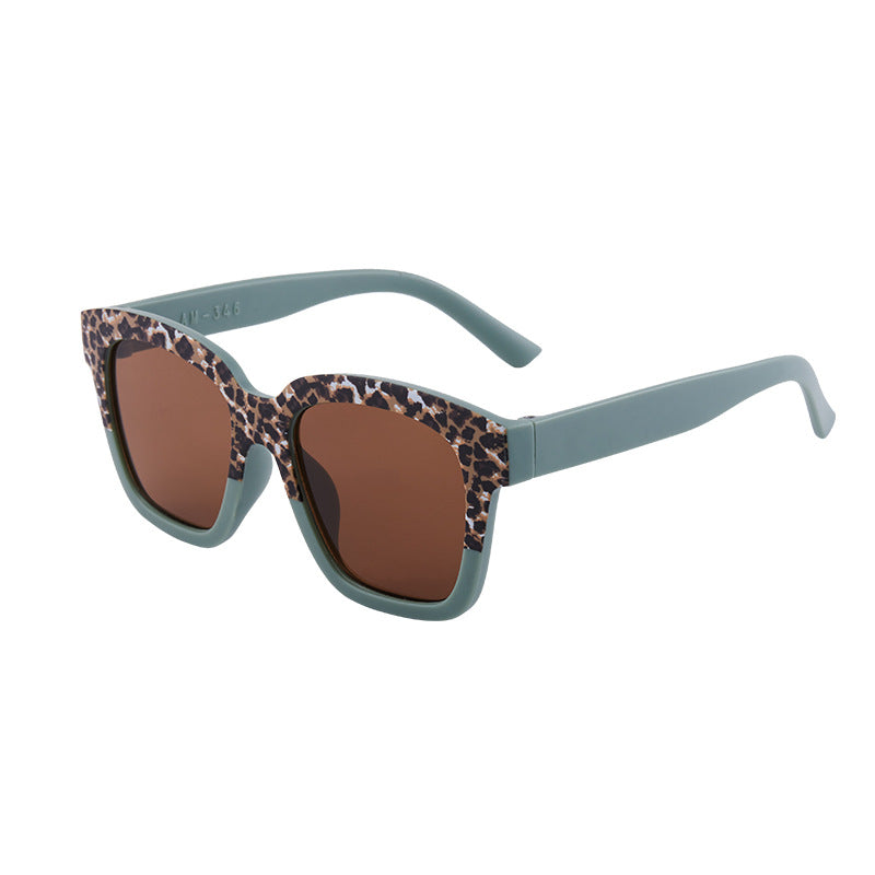 Kids Leopard Print Square Frame Sunglasses - Dark_Green