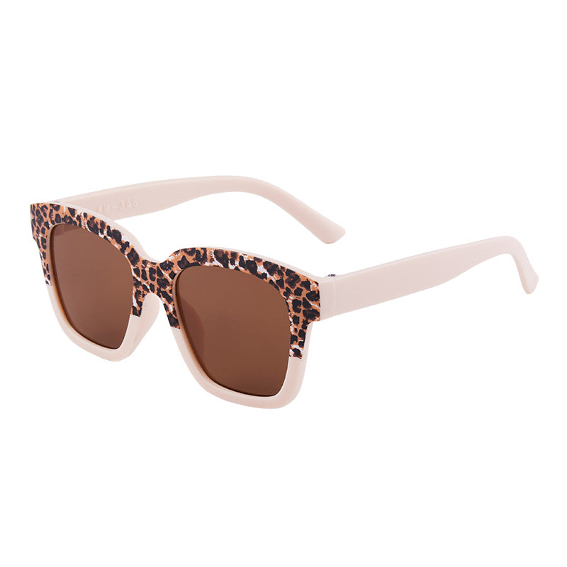 Kids Leopard Print Square Frame Sunglasses - Milk_White