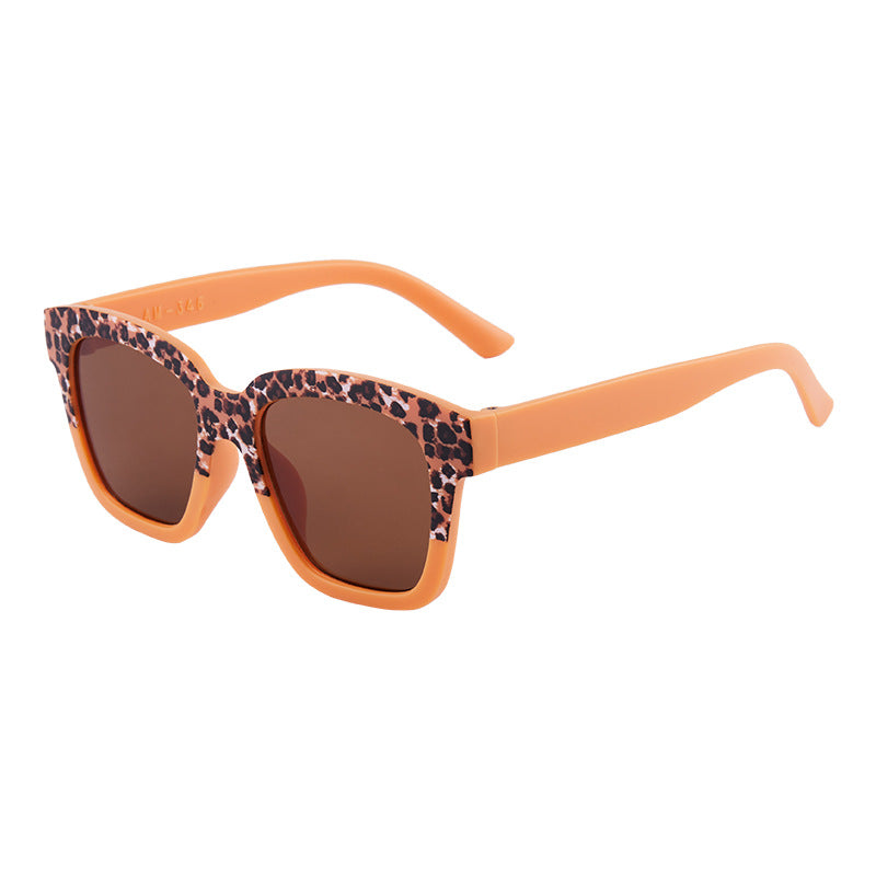 Kids Leopard Print Square Frame Sunglasses - Orange