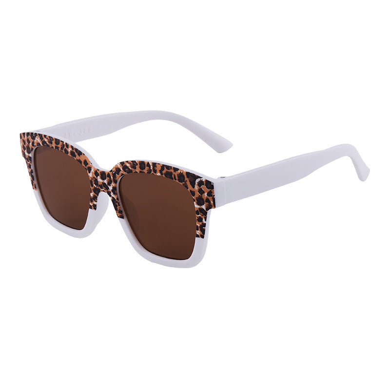 Kids Leopard Print Square Frame Sunglasses - white