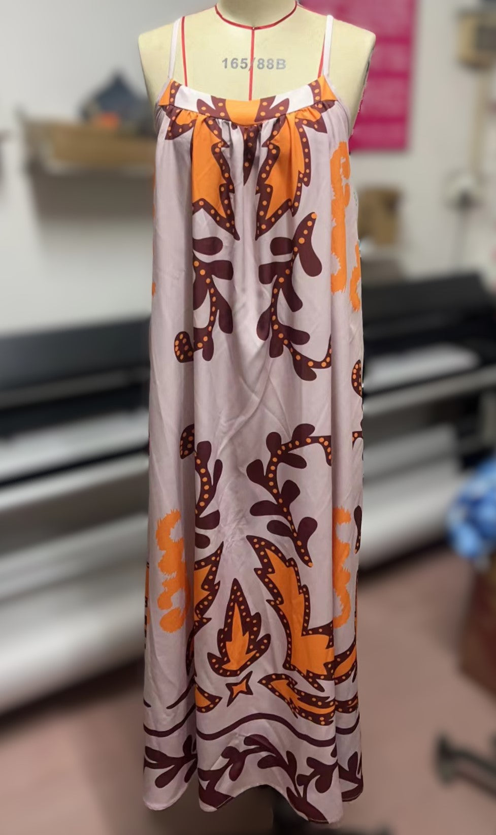 Boho Damask Print Strappy Maxi Dress - OrangeGrey