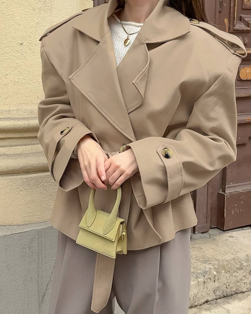 Belted Double Breasted Short Trench Jacket