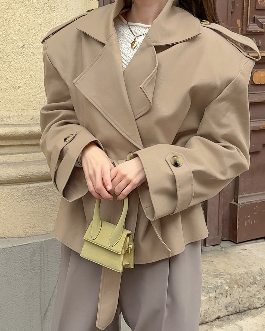 Belted Double Breasted Short Trench Jacket - view 1