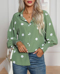 Oversized Spot Print Balloon Sleeve Shirt - Green