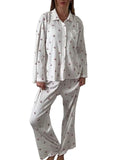 Cherry Print Cotton Pajama Set - White