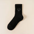 Fuzzy Heart Embroidered Crew Socks - Black