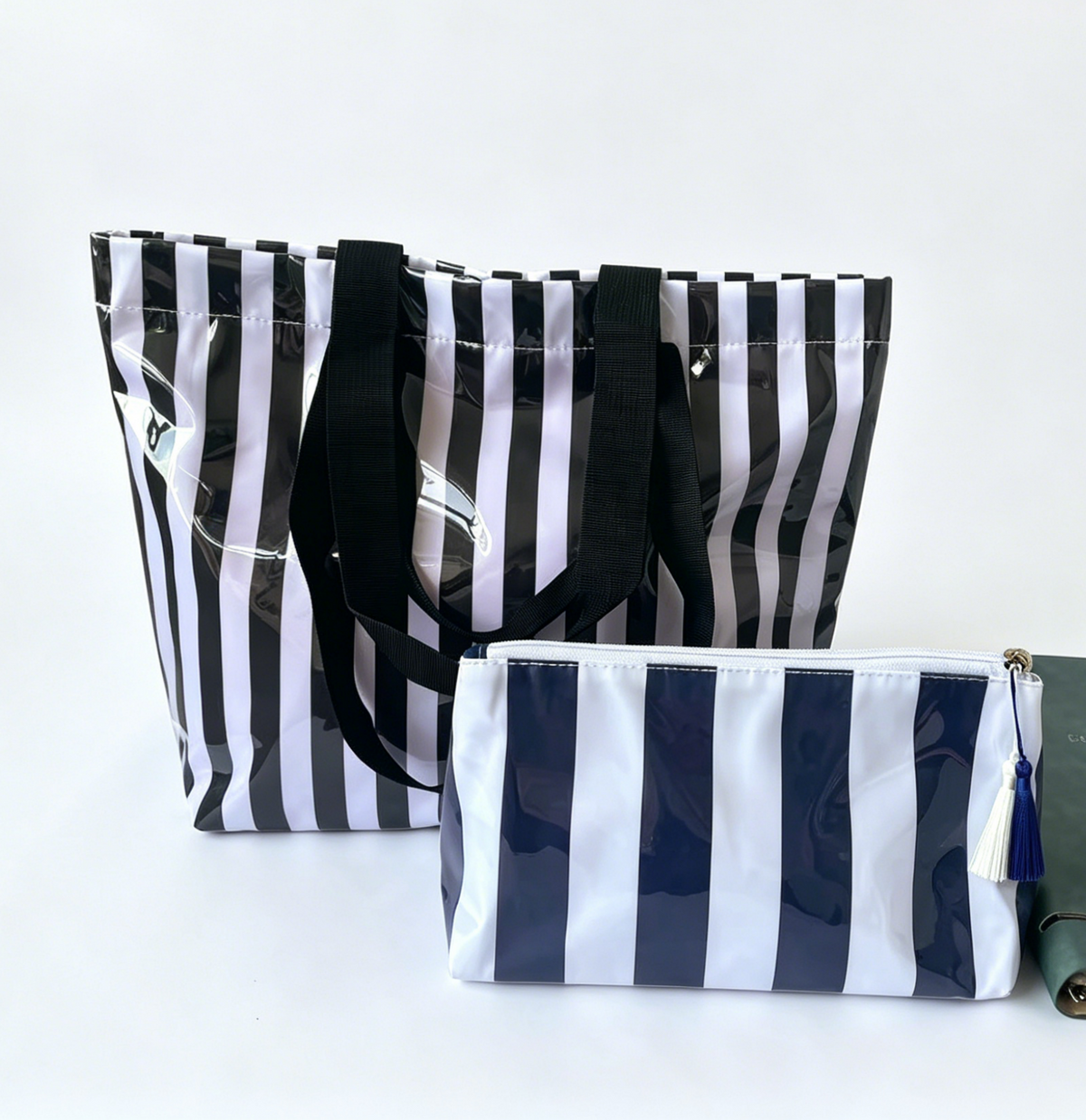Waterproof PVC Beach Tote With Matching Pouch - Black