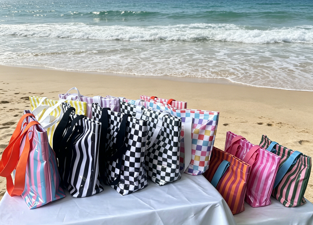 Waterproof PVC Beach Tote With Matching Pouch - BluePink - 2