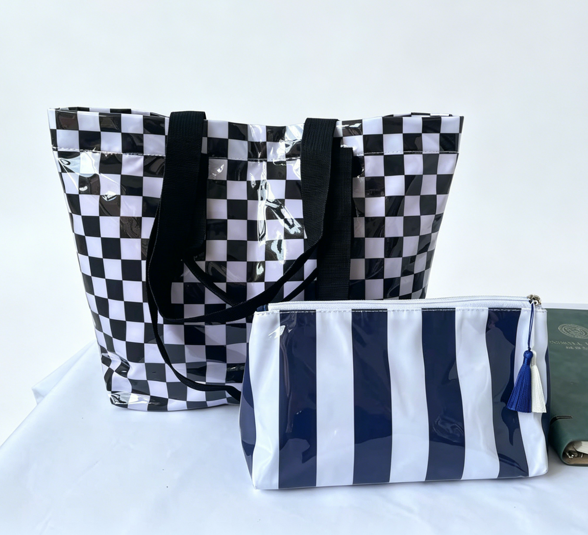 Waterproof PVC Beach Tote With Matching Pouch - CBlack