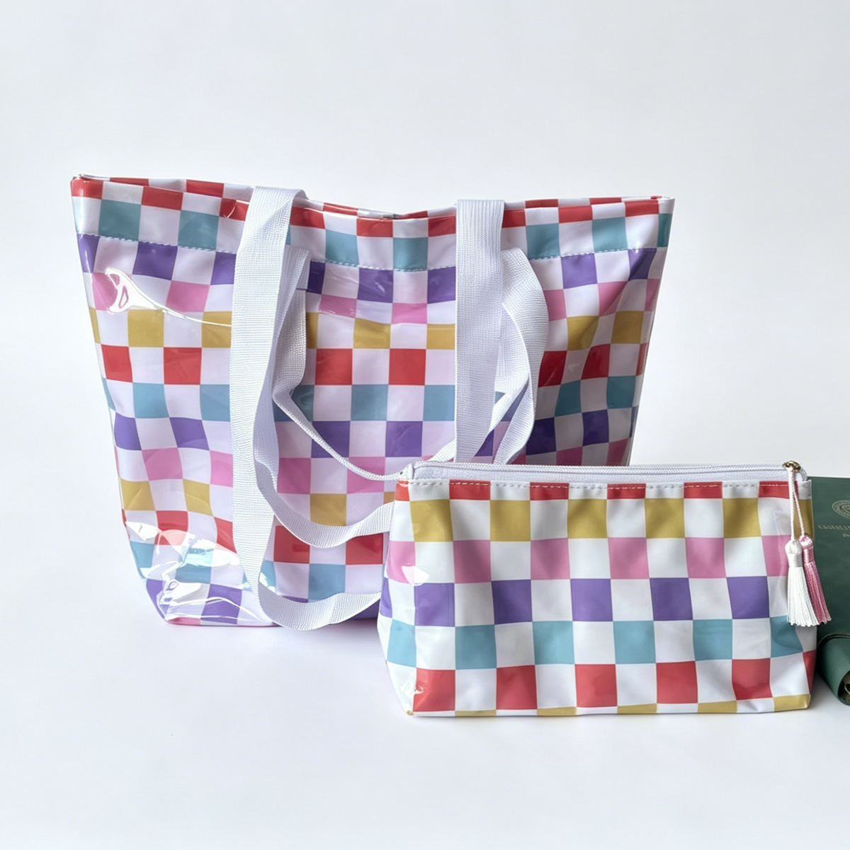 Waterproof PVC Beach Tote With Matching Pouch - Colorful