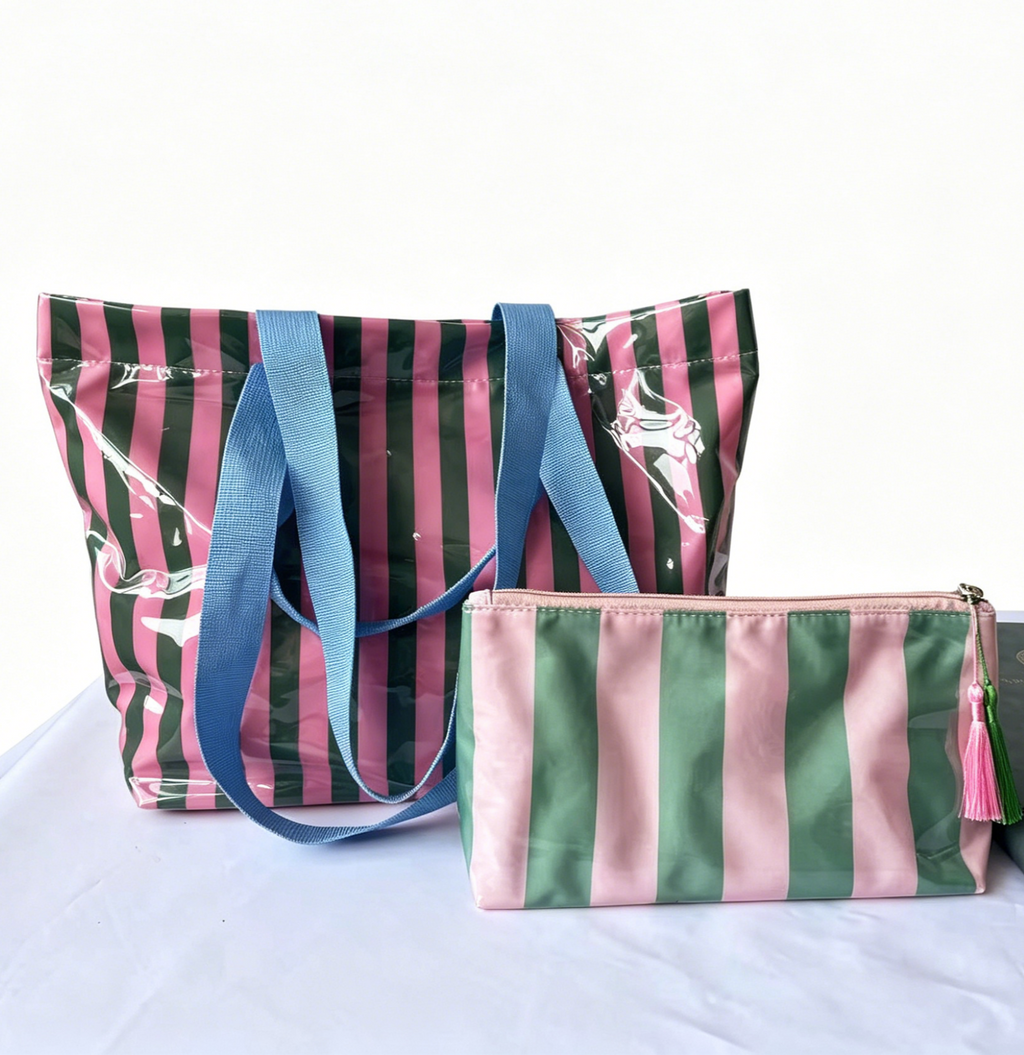 Waterproof PVC Beach Tote With Matching Pouch - GPink