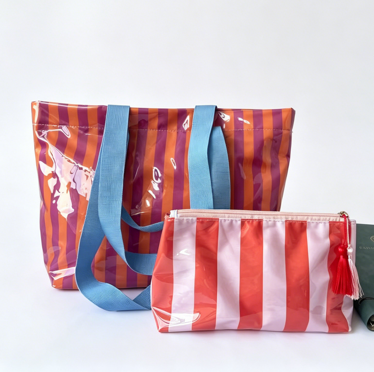 Waterproof PVC Beach Tote With Matching Pouch - Orange